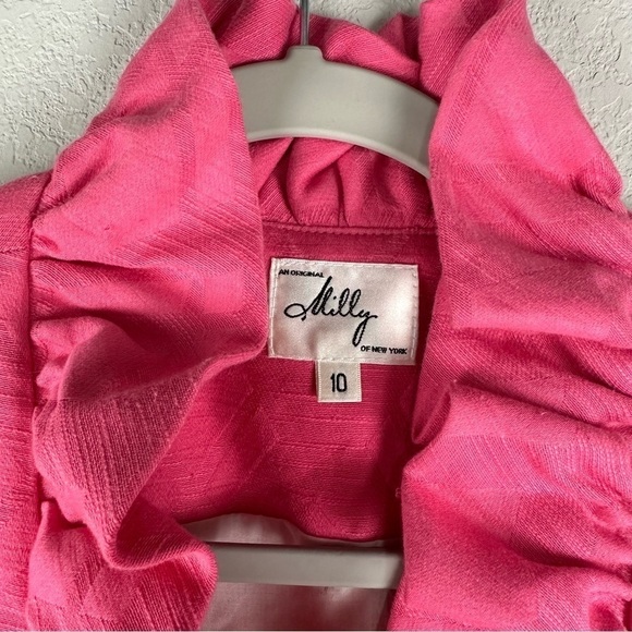 Milly of New York Hot Pink Ruffle Belted Vintage Dress Size 10 - Picture 5 of 7